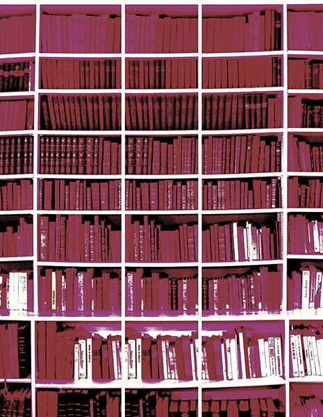 Papier peint Trompe l'oeil BIBLIOTHEQUE Fushia